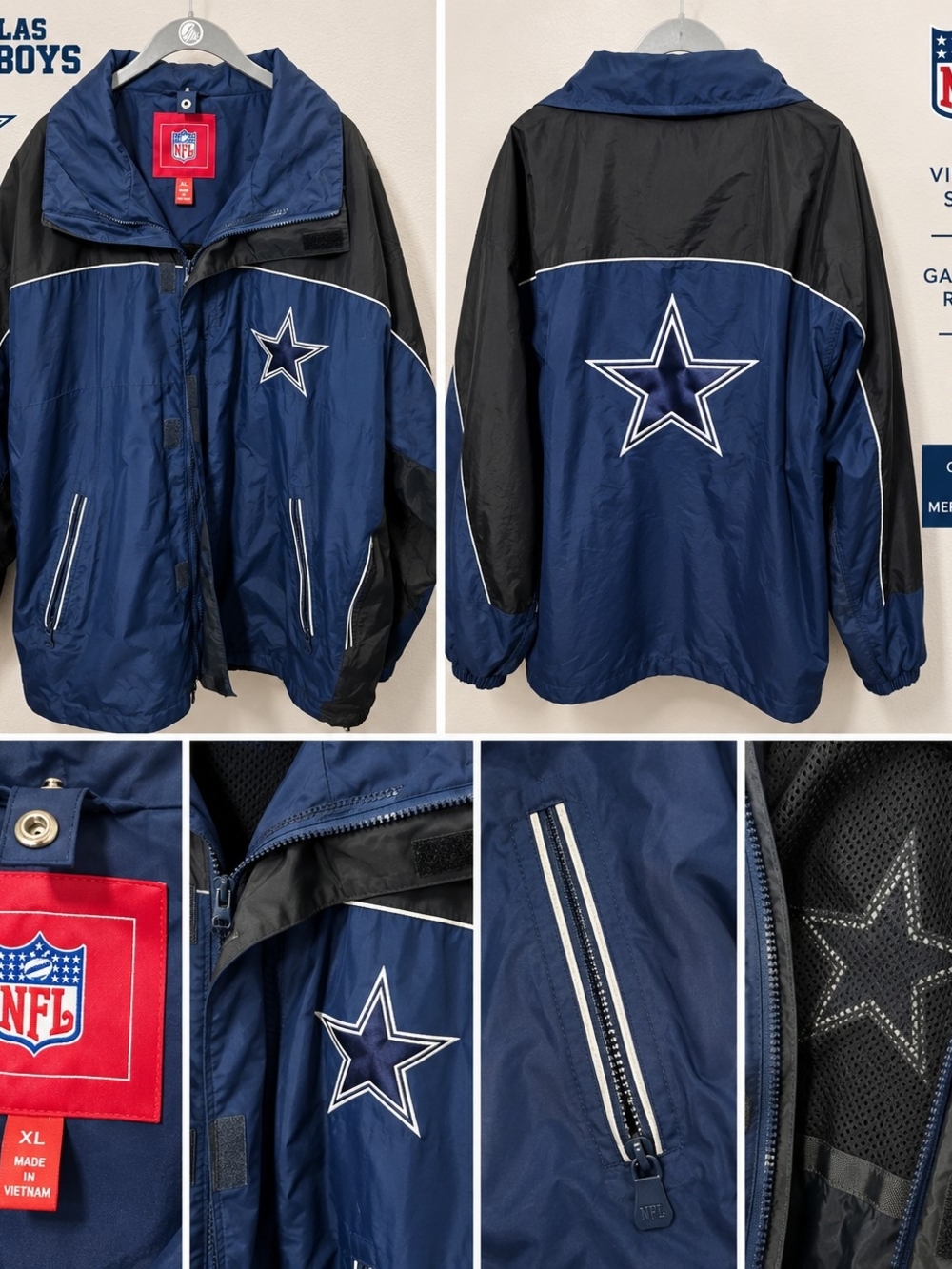 NFL Dallas Cowboys Navy and Black Windbreaker Jacket - XL